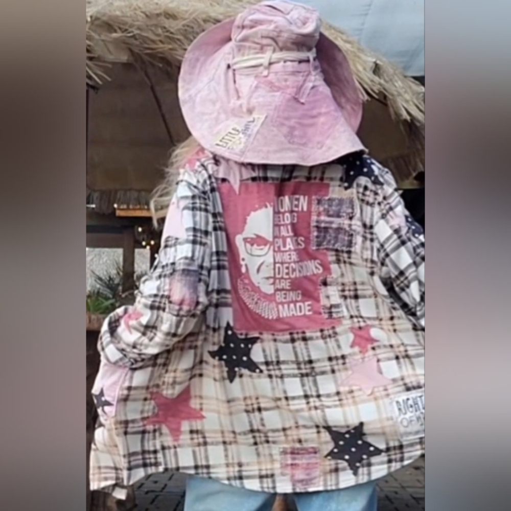 Designer Upcycled Kimono Cottage Patched Duster Buttondown Flannel Top